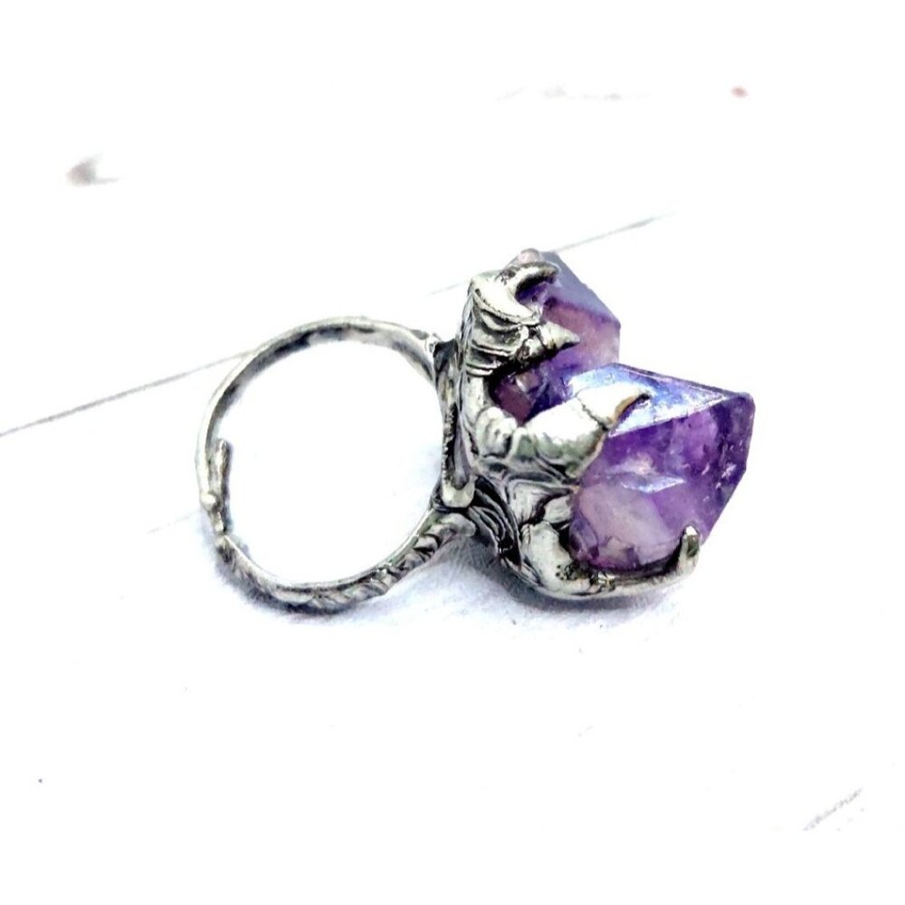 Amethyst aura crystal Ring